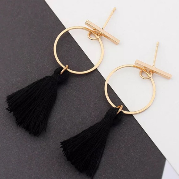 Pawsitively Posh Jewelry - {CLARA} boho gold bar hoop tassel earrings